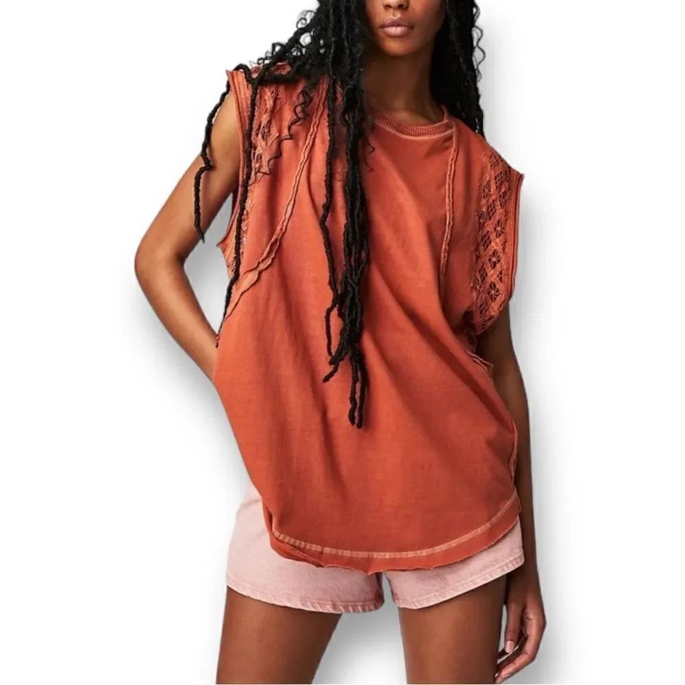 Free People Women’s Table for Two Casual Tee in the Size Small in Bronze Color